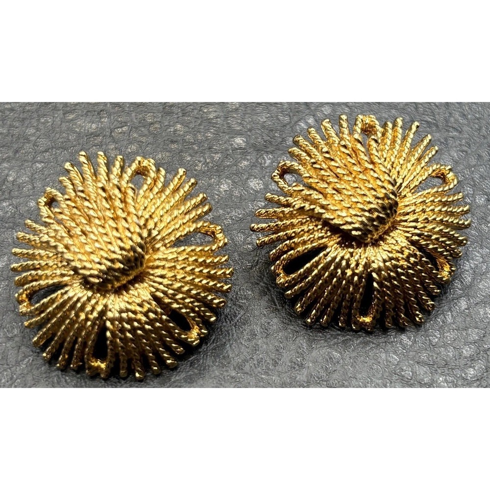 Vintage Monet Rope Twist Starburst Clip-On Earrings Gold Tone